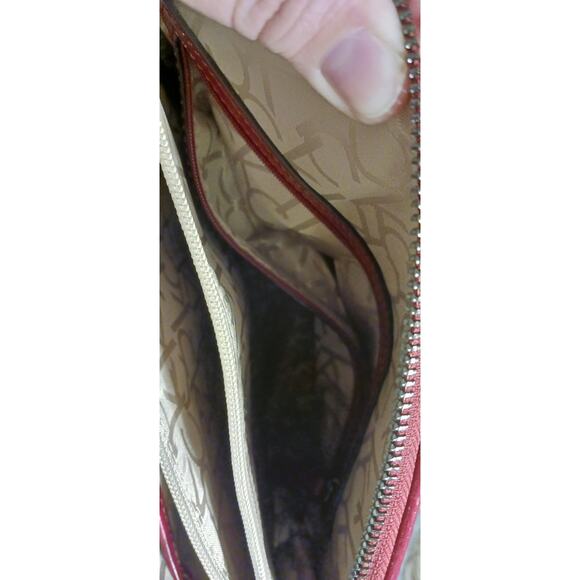 Calvin Klein Logo Red Vegan CK Embossed Handbag Purse with Shoulder Strap EUC - Picture 7 of 11